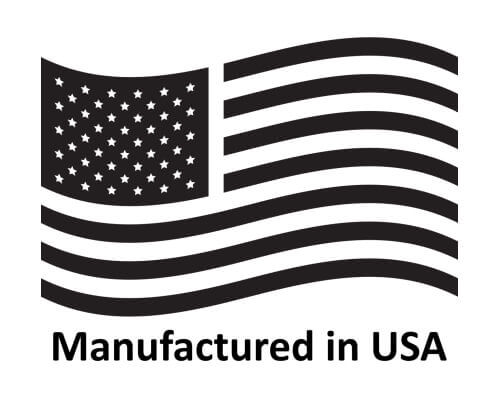 illustration of black and white American flag with Manufactured in the USA text below flag